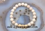 CGB6485 8mm round matte white fossil jasper & honey jade beaded bracelets