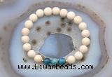 CGB6487 8mm round matte white fossil jasper & apatite beaded bracelets