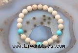 CGB6494 8mm round matte white fossil jasper & blue howlite beaded bracelets