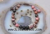 CGB6589 8mm round rhodonite & black lava adjustable bracelets