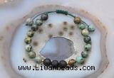 CGB6590 8mm round African turquoise & black lava adjustable bracelets