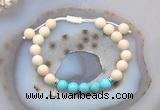 CGB6604 8mm round white fossil jasper & blue howlite adjustable bracelets