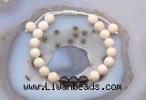 CGB6611 8mm round white fossil jasper & smoky quartz adjustable bracelets