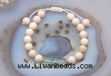 CGB6613 8mm round white fossil jasper & green fluorite adjustable bracelets