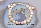 CGB6616 8mm round white fossil jasper & pink opal adjustable bracelets