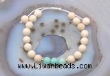 CGB6617 8mm round white fossil jasper & amazonite adjustable bracelets