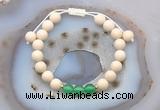 CGB6622 8mm round white fossil jasper & green agate adjustable bracelets