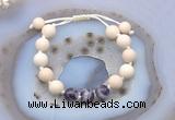 CGB6648 10mm round white fossil jasper & dogtooth amethyst adjustable bracelets