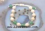 CGB6652 10mm round white fossil jasper & green aventurine adjustable bracelets