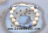 CGB6659 10mm round white fossil jasper & blue spot stone adjustable bracelets