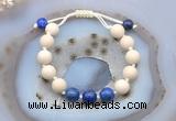 CGB6660 10mm round white fossil jasper & lapis lazuli adjustable bracelets