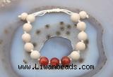 CGB6668 10mm round white fossil jasper & red banded agate adjustable bracelets