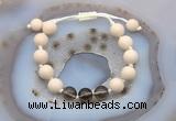 CGB6674 10mm round white fossil jasper & smoky quartz adjustable bracelets