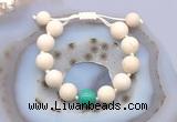 CGB6704 12mm round white fossil jasper & grass agate adjustable bracelets