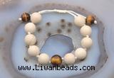 CGB6709 12mm round white fossil jasper & yellow tiger eye adjustable bracelets