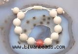 CGB6718 12mm round white fossil jasper & cherry quartz adjustable bracelets