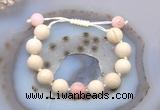 CGB6721 12mm round white fossil jasper & pink opal adjustable bracelets