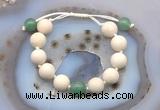 CGB6723 12mm round white fossil jasper & green aventurine adjustable bracelets