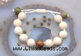 CGB6725 12mm round white fossil jasper & unakite adjustable bracelets