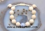 CGB6728 12mm round white fossil jasper & blue lace agate adjustable bracelets