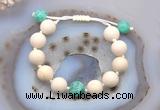 CGB6731 12mm round white fossil jasper & peafowl agate adjustable bracelets