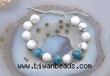 CGB6748 Hand-knotted 10mm round white howlite & apatite adjustable bracelets