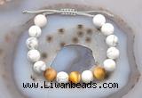 CGB6773 10mm round white howlite & golden tiger eye adjustable bracelets