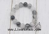 CGB6803 10mm, 12mm black rutilated quartz beaded bracelet with alloy pendant