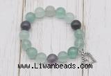 CGB6805 10mm, 12mm fluorite beaded bracelet with alloy pendant