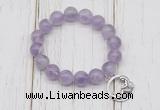 CGB6806 10mm, 12mm lavender amethyst beaded bracelet with alloy pendant