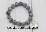 CGB6831 10mm, 12mm snowflake obsidian beaded bracelet with alloy pendant