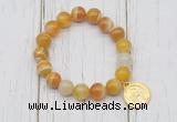 CGB6851 10mm, 12mm yellow banded agate beaded bracelet with alloy pendant