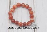 CGB6852 10mm, 12mm red banded agate beaded bracelet with alloy pendant