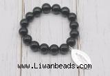 CGB6869 10mm, 12mm black agate beaded bracelet with alloy pendant