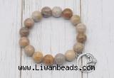 CGB6887 10mm, 12mm fossil coral beaded bracelet with alloy pendant