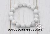 CGB6890 10mm, 12mm matte white howlite beaded bracelet with alloy pendant