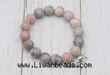 CGB6903 10mm, 12mm matte pink zebra jasper beaded bracelet with alloy pendant