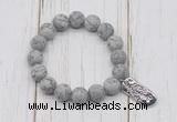 CGB6906 10mm, 12mm matte grey picture jasper beaded bracelet with alloy pendant