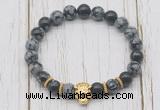 CGB7406 8mm snowflake obsidian bracelet with tiger head for men or women