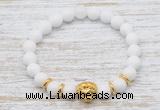 CGB7470 8mm white candy jade bracelet with lion head for men or women