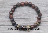 CGB7518 8mm red tiger eye bracelet with skull for men or women