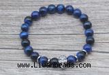 CGB7524 8mm blue tiger eye bracelet with skull for men or women