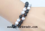 CGB7605 8mm matte black onyx & white howlite mala stretchy bracelets