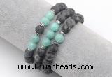 CGB7608 8mm matte black labradorite & amazonite mala stretchy bracelets