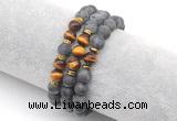 CGB7609 8mm matte black labradorite & yellow tiger eye mala stretchy bracelets