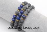 CGB7610 8mm matte black labradorite & lapis lazuli mala stretchy bracelets