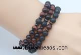 CGB7614 8mm black lava & red tiger eye mala stretchy bracelets