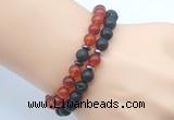 CGB7623 8mm black lava & red agate mala stretchy bracelets