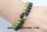 CGB7628 8mm black lava & green sea sediment jasper mala stretchy bracelets