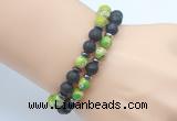 CGB7629 8mm black lava & green sea sediment jasper mala stretchy bracelets